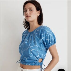 Madewell Embroidered Poplin Puff-Sleeve Cutout Crop Top Size XS